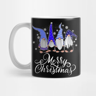 Four Gnomes In Blue Plaid Merry Christmas Matching Family T-Shirt Mug